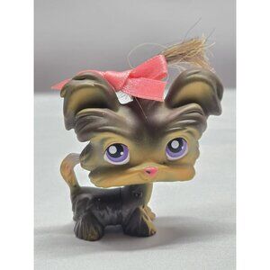 Littlest Pet Shop LPS #398 Shih Tzu Yorkie Dog Dark Brown Tan Purple Eyes